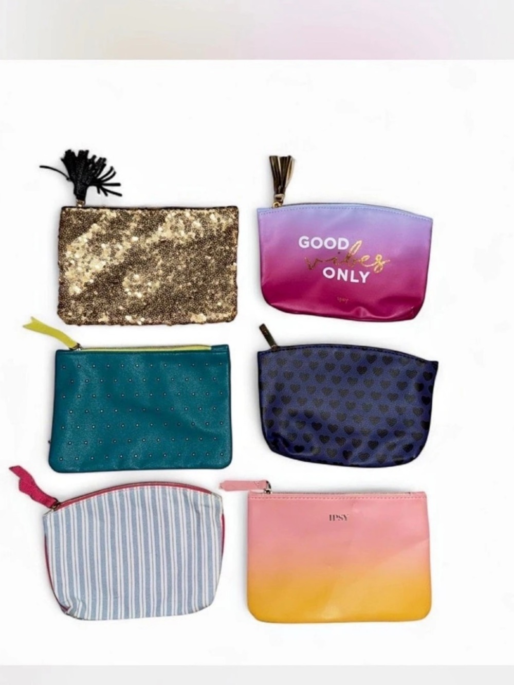 Ipsy Cosmetic Pouch Set of 6 Multicolor Like New